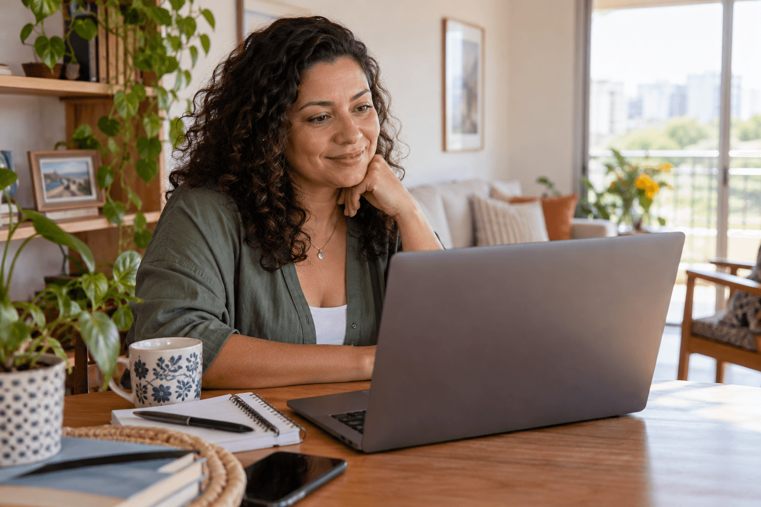 Paciente participa de uma conversa online de acompanhamento em casa